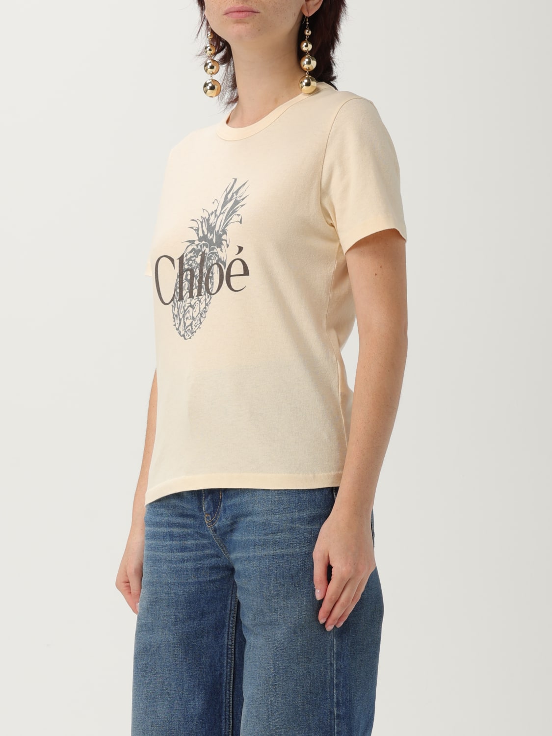 CHLOÉ T-SHIRTS: T-shirt in cotone con logo Chloé, Rosa - Img 4