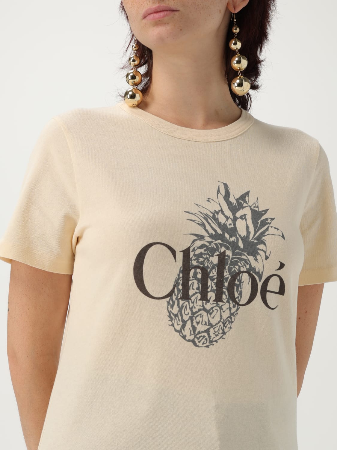 CHLOÉ T-SHIRTS: T-shirt in cotone con logo Chloé, Rosa - Img 5