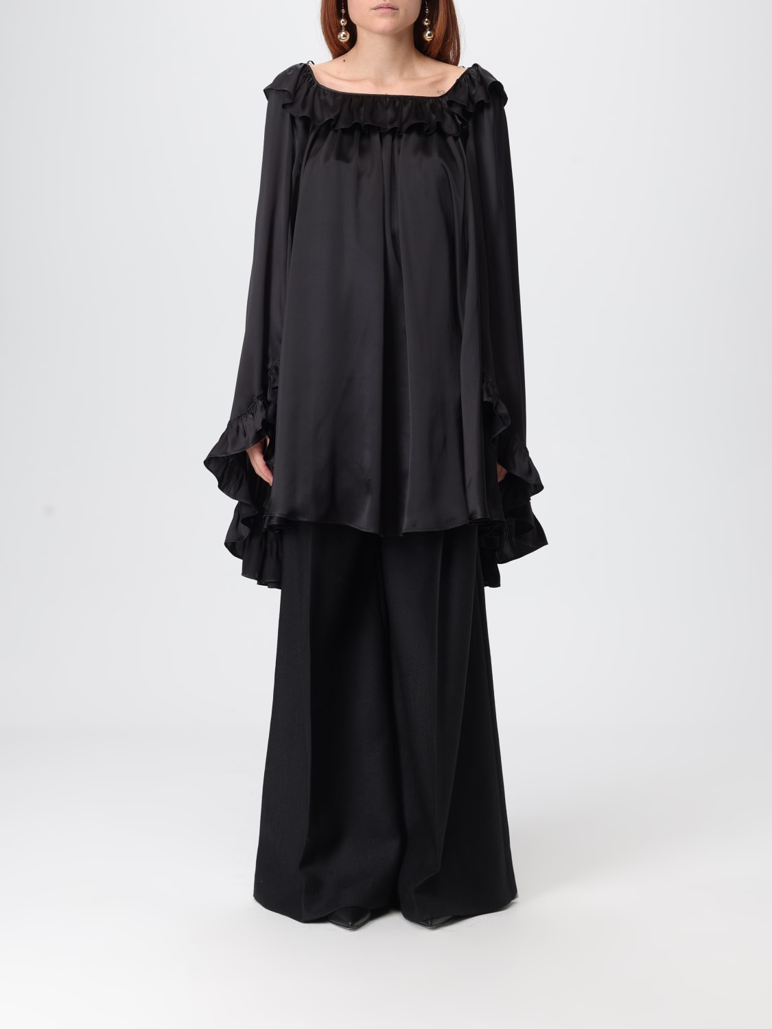 CHLOÉ TOP: Blusa Chloé in seta con rouches , Nero - Img 1