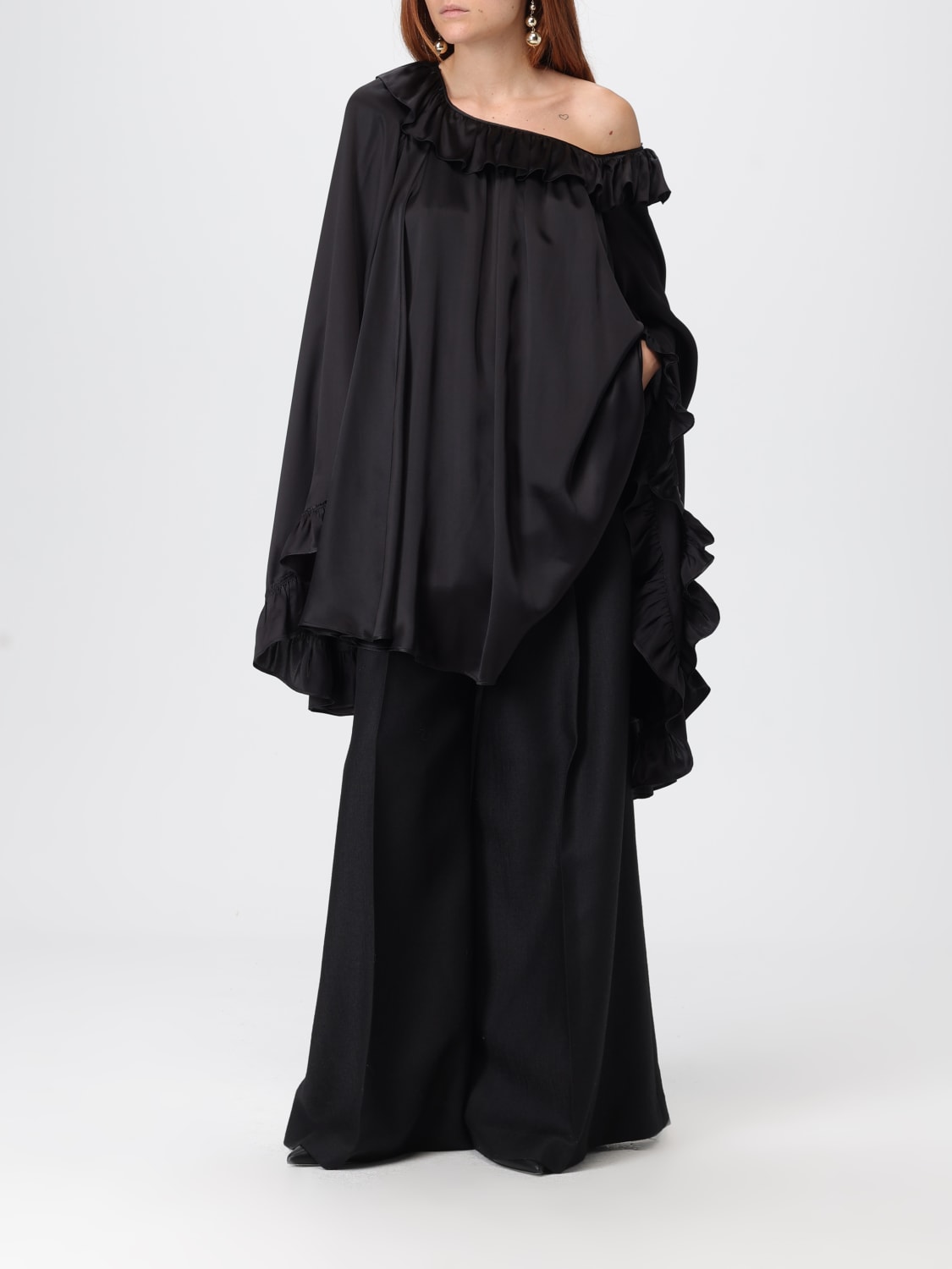 CHLOÉ TOP: Blusa Chloé in seta con rouches , Nero - Img 2