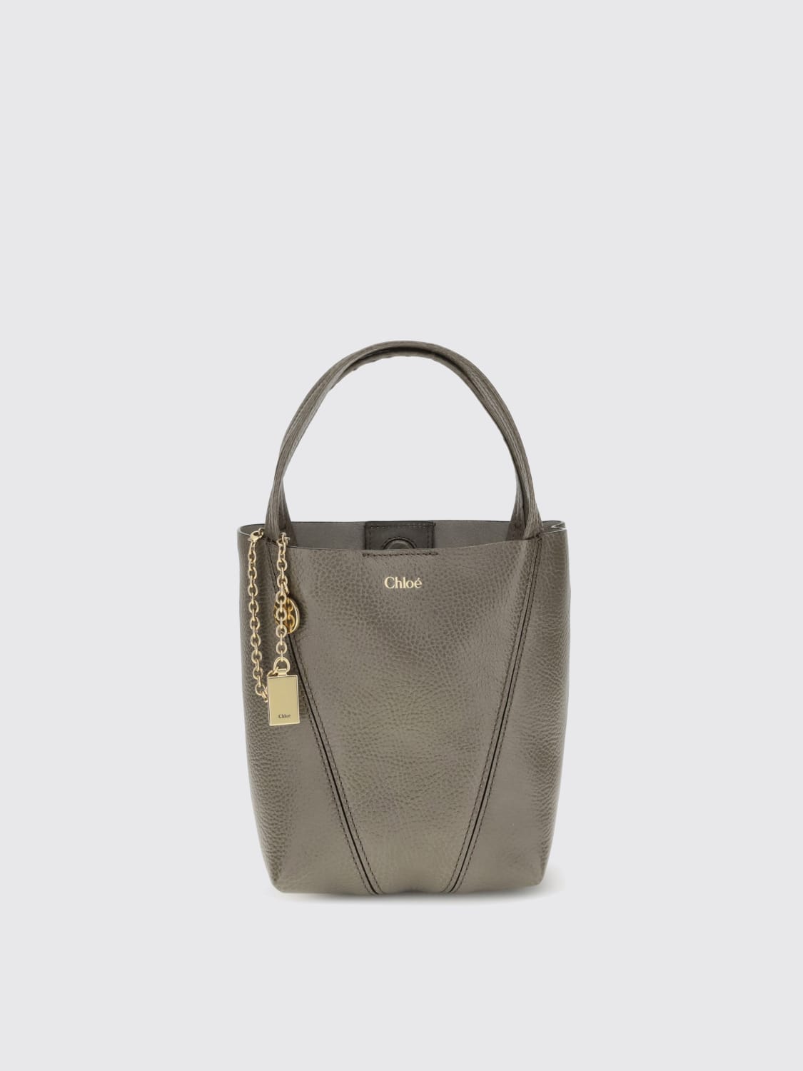 CHLOÉ BORSA MINI: Borsa Spin Mini Chloé in pelle a grana , Grigio - Img 1