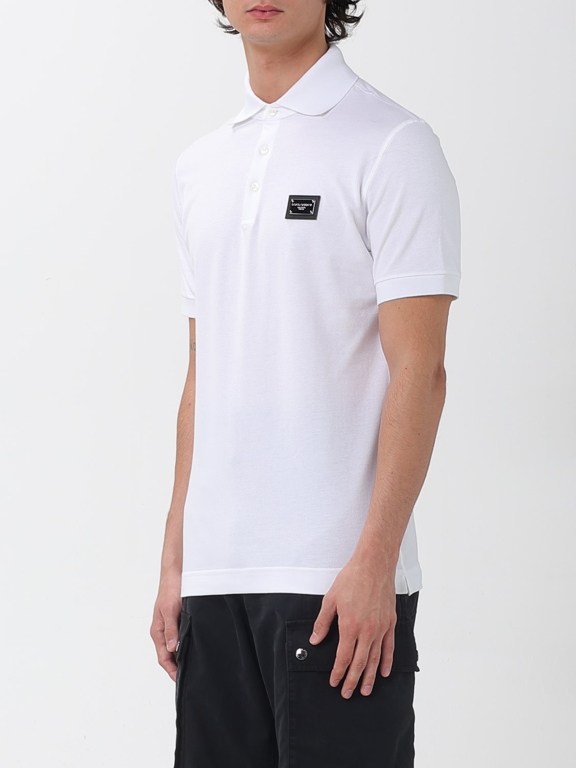 DOLCE & GABBANA POLO: Polo in cotone con logo metallico Dolce & Gabbana, Bianco - Img 4