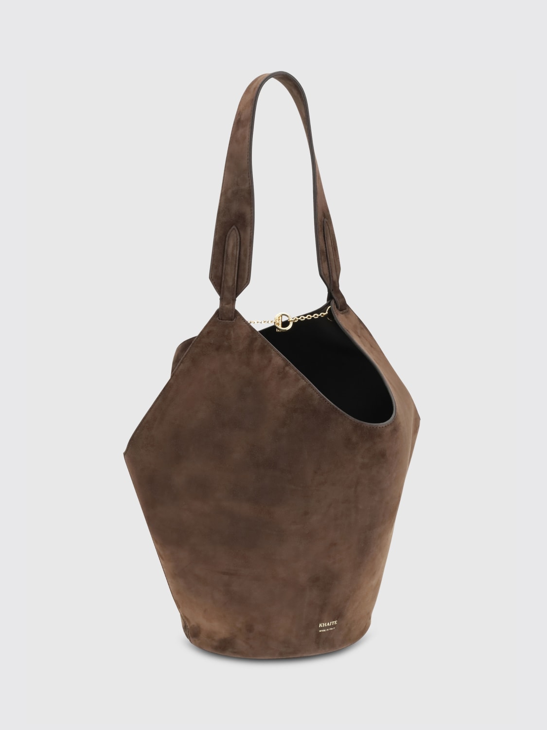 KHAITE BORSA A SPALLA: Borsa Lotus Khaite in pelle di vitello scamosciata, Marrone - Img 2