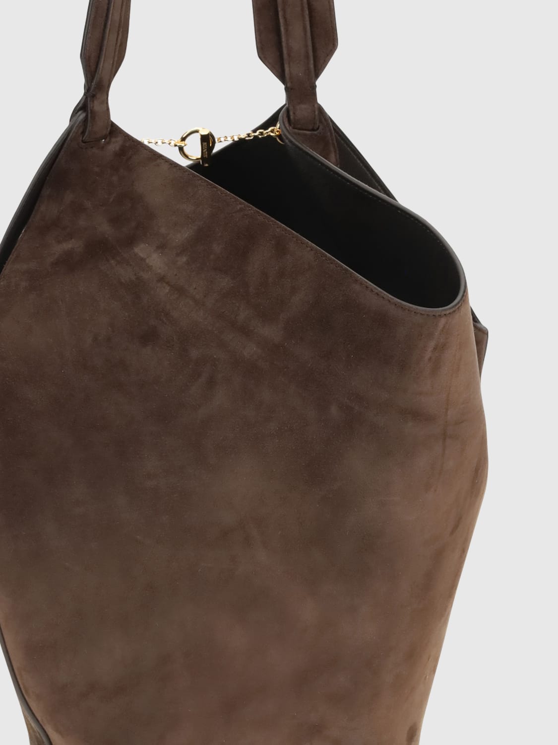 KHAITE BORSA A SPALLA: Borsa Lotus Khaite in pelle di vitello scamosciata, Marrone - Img 3