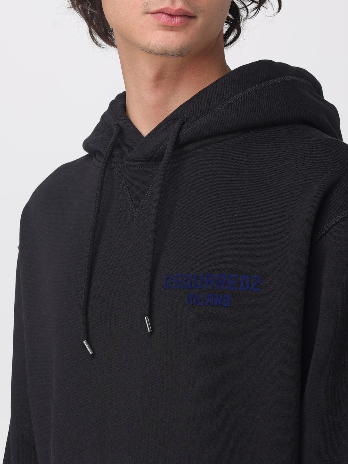 DSQUARED2 FELPA: Felpa con cappuccio in cotone con logo Dsquared2, Nero - Img 3