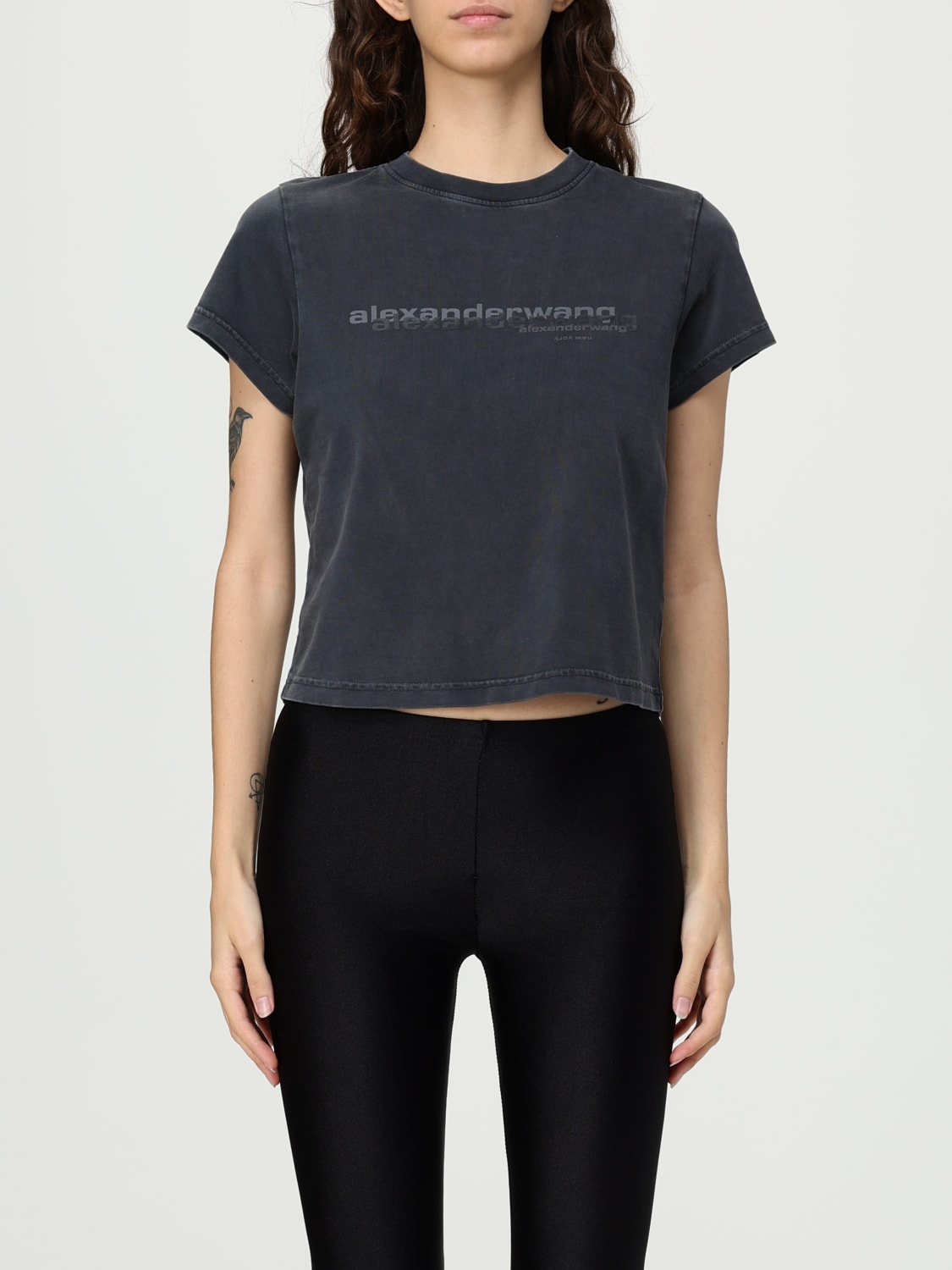 ALEXANDER WANG T-SHIRTS: T-shirt in cotone con logo Alexander Wang, Nero - Img 1