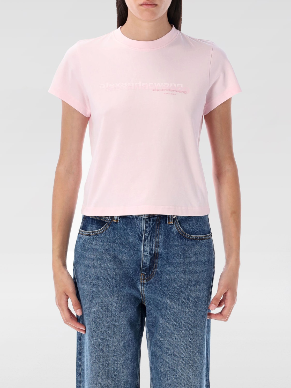 ALEXANDER WANG T-SHIRTS: T-shirt in cotone con logo Alexander Wang, Rosa - Img 1