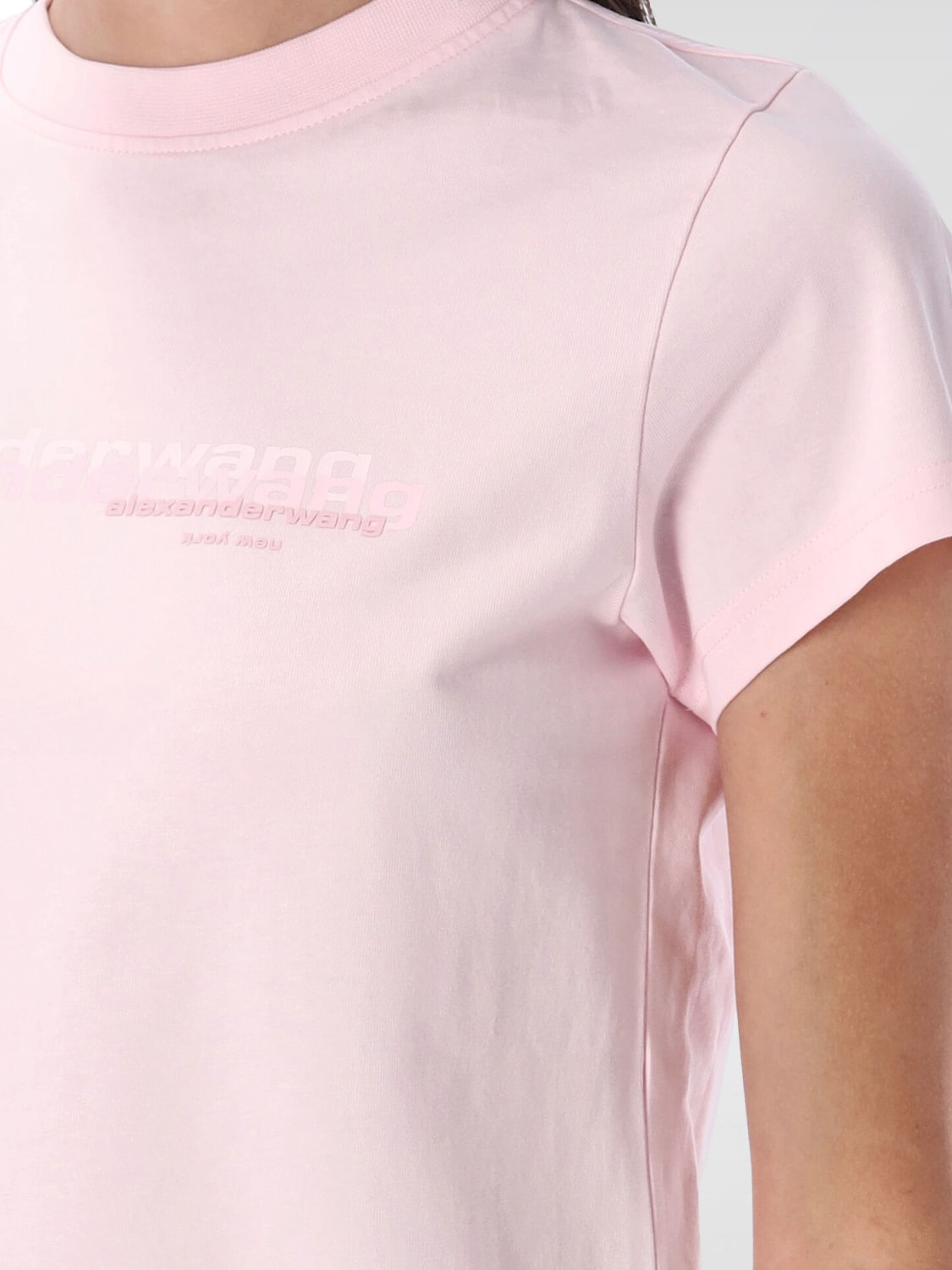 ALEXANDER WANG T-SHIRTS: T-shirt in cotone con logo Alexander Wang, Rosa - Img 3