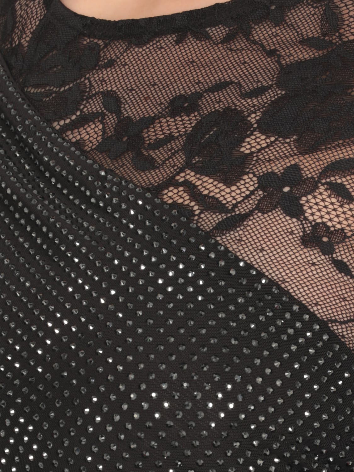 SELF-PORTRAIT ABITO: Abito Self-Portrait in jersey con strass e pizzo, Nero - Img 3