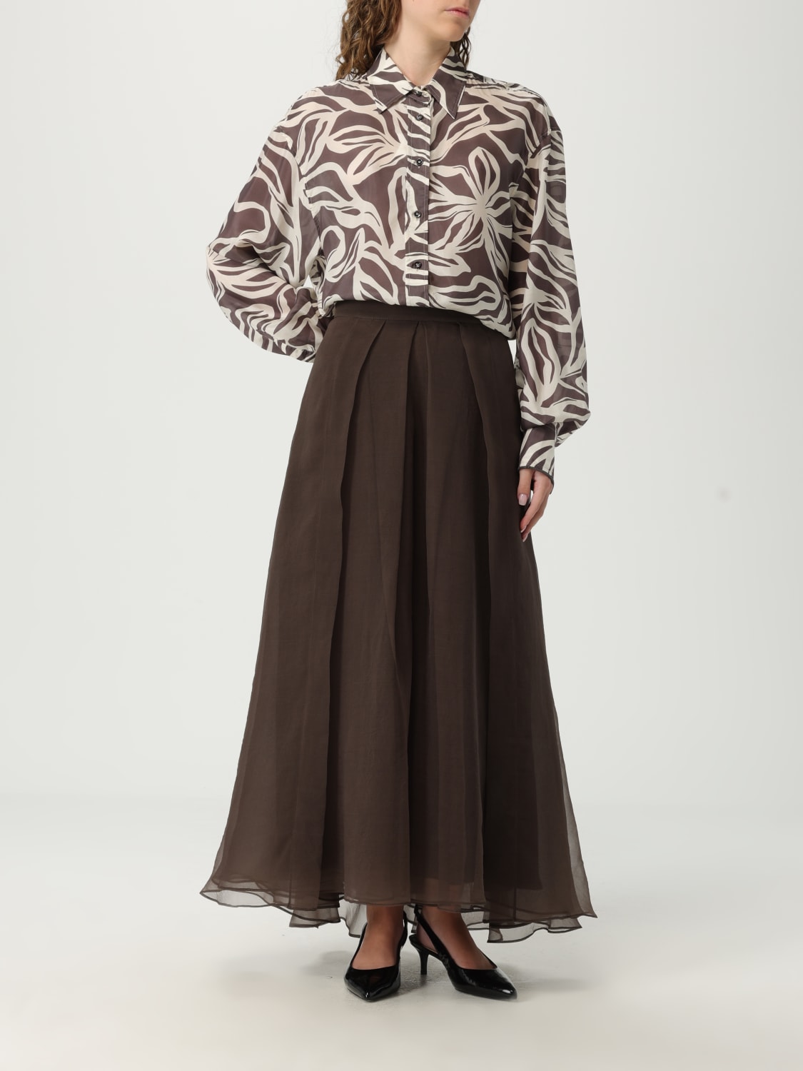 BRUNELLO CUCINELLI 半身裙: 半身裙 女士 Brunello Cucinelli, 棕色 - Img 2