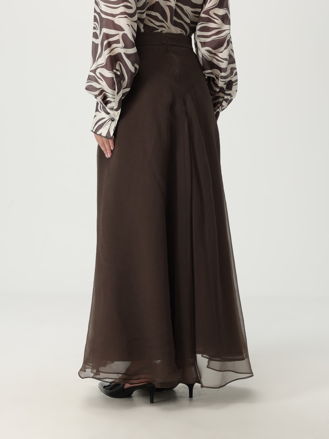 BRUNELLO CUCINELLI 半身裙: 半身裙 女士 Brunello Cucinelli, 棕色 - Img 3