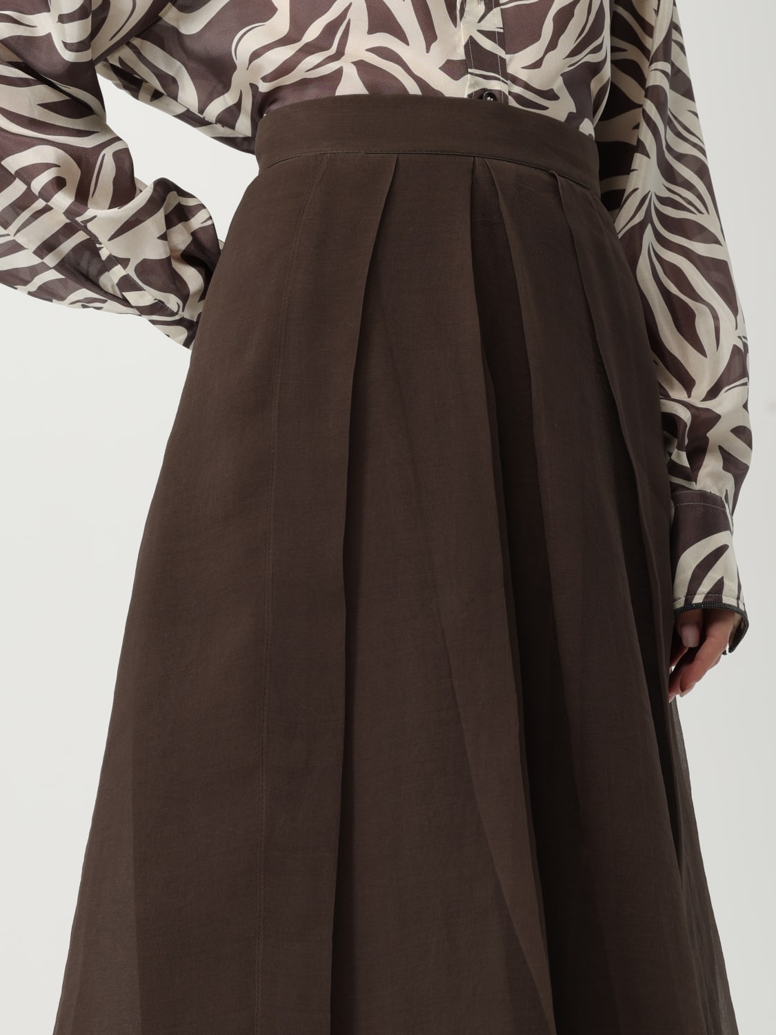 BRUNELLO CUCINELLI 半身裙: 半身裙 女士 Brunello Cucinelli, 棕色 - Img 5