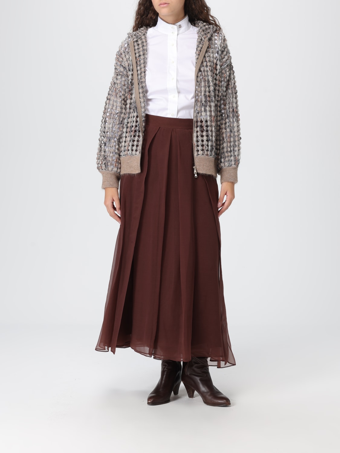 BRUNELLO CUCINELLI GONNA: Gonna Brunello Cucinelli in seta , Caffe - Img 2