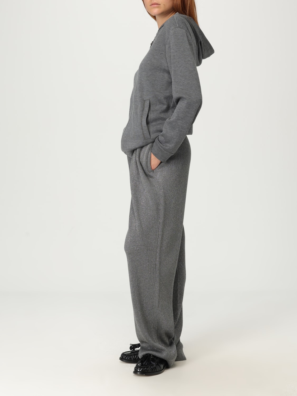 BRUNELLO CUCINELLI FELPA: Felpa con cappuccio in cotone e seta Brunello Cucinelli, Grigio - Img 2