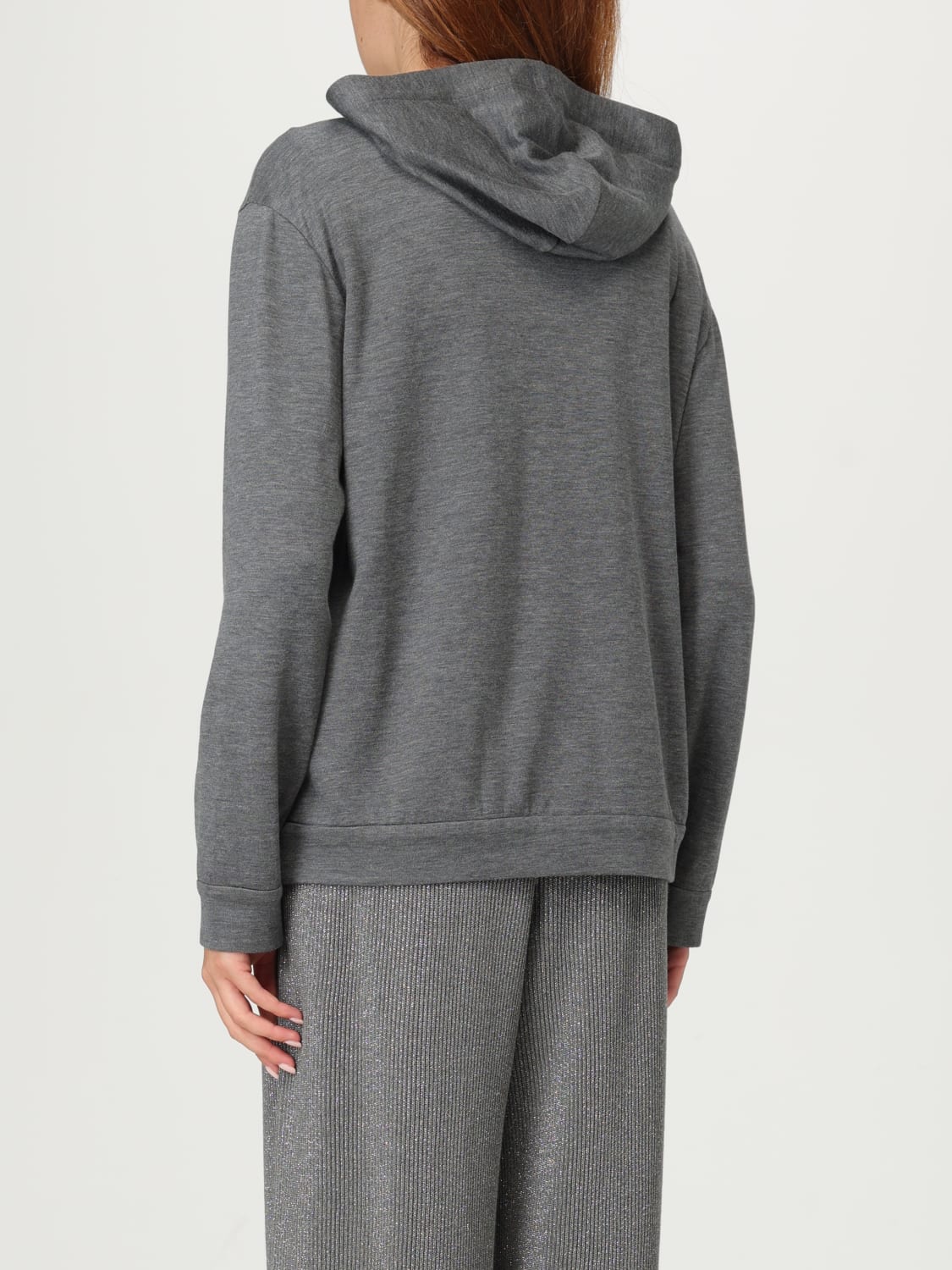 BRUNELLO CUCINELLI FELPA: Felpa con cappuccio in cotone e seta Brunello Cucinelli, Grigio - Img 3