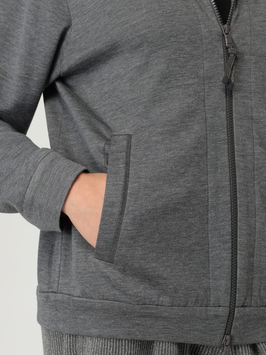 BRUNELLO CUCINELLI FELPA: Felpa con cappuccio in cotone e seta Brunello Cucinelli, Grigio - Img 5