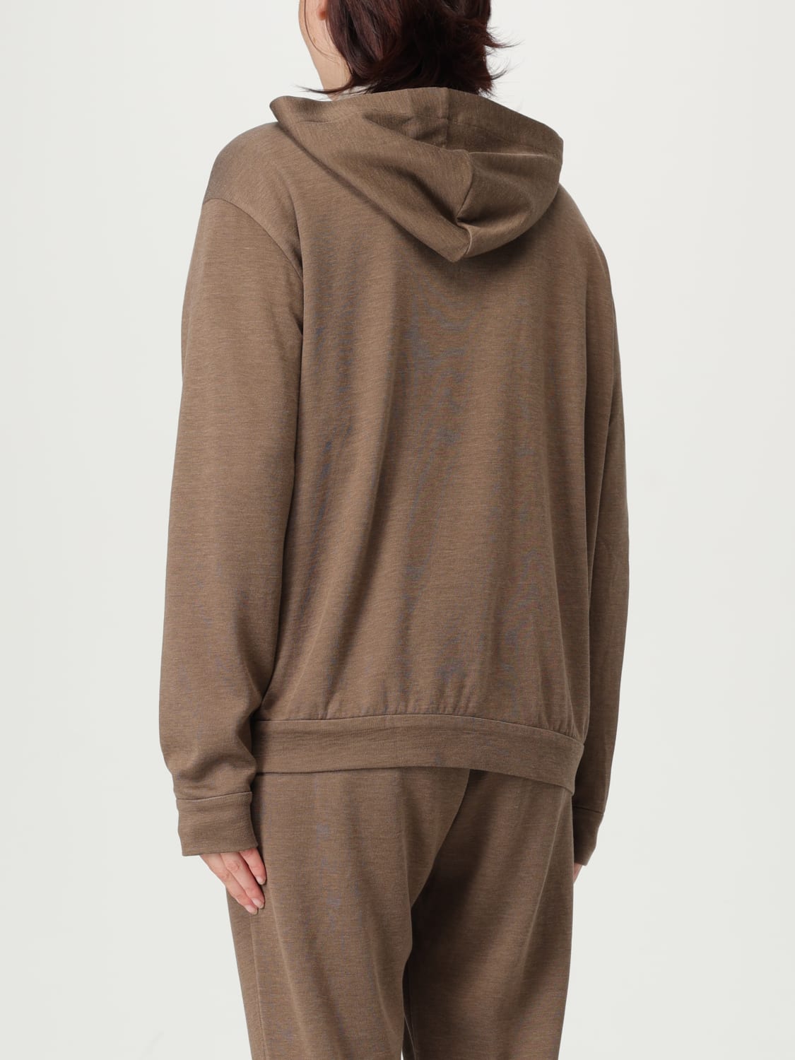 BRUNELLO CUCINELLI FELPA: Felpa con cappuccio in cotone e seta Brunello Cucinelli, Marrone - Img 3