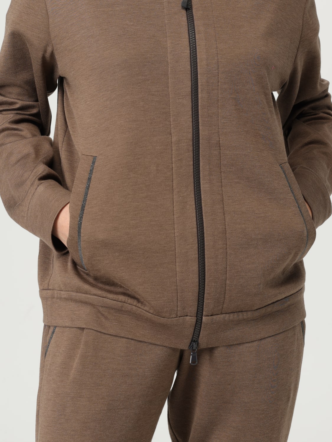 BRUNELLO CUCINELLI FELPA: Felpa con cappuccio in cotone e seta Brunello Cucinelli, Marrone - Img 5