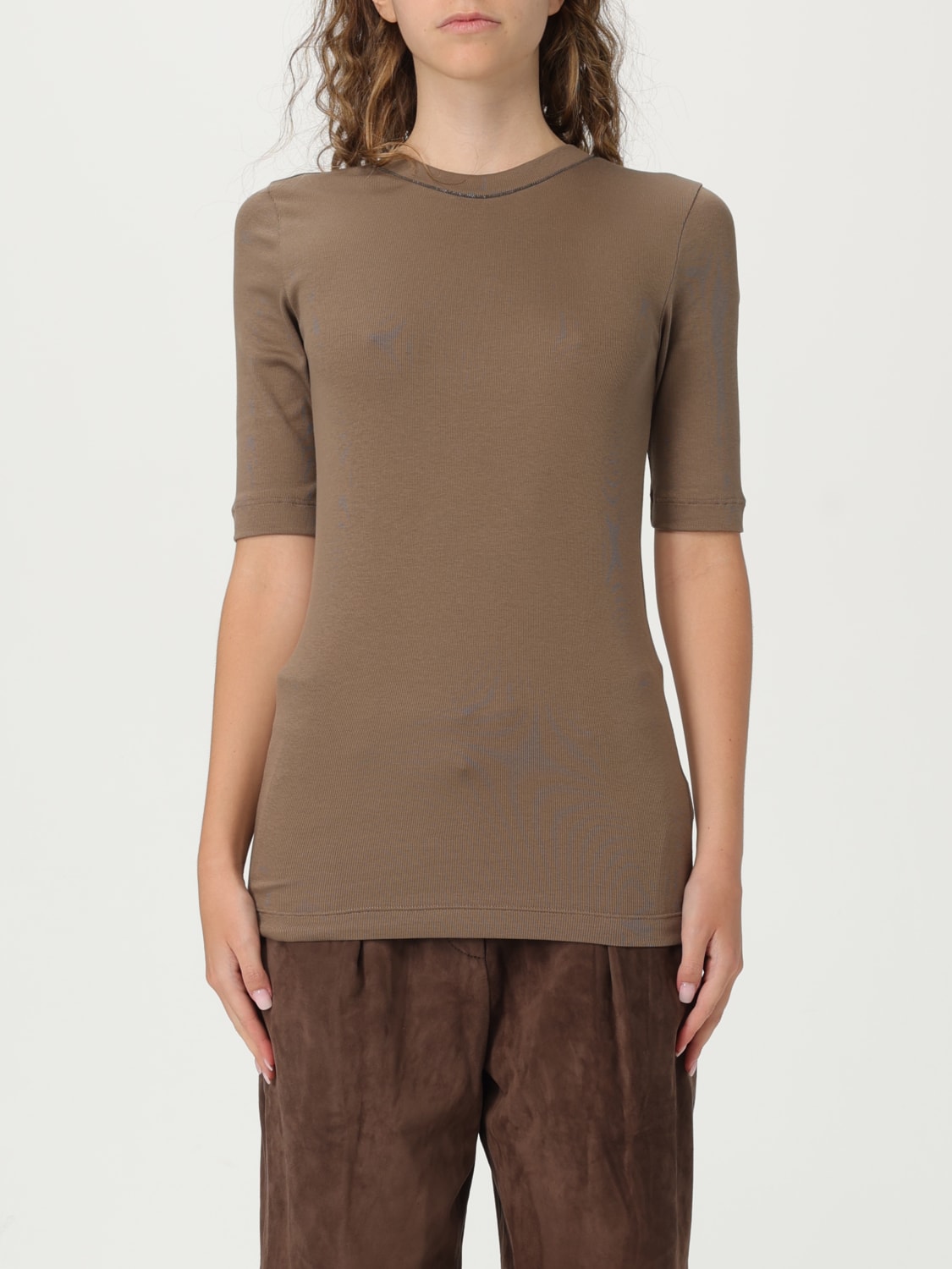 BRUNELLO CUCINELLI T恤: T恤 女士 Brunello Cucinelli, 棕色 - Img 1