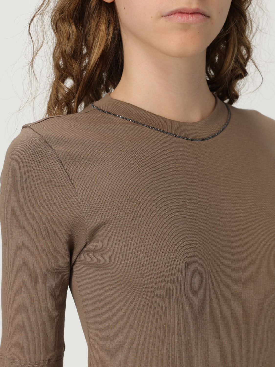 BRUNELLO CUCINELLI T恤: T恤 女士 Brunello Cucinelli, 棕色 - Img 5