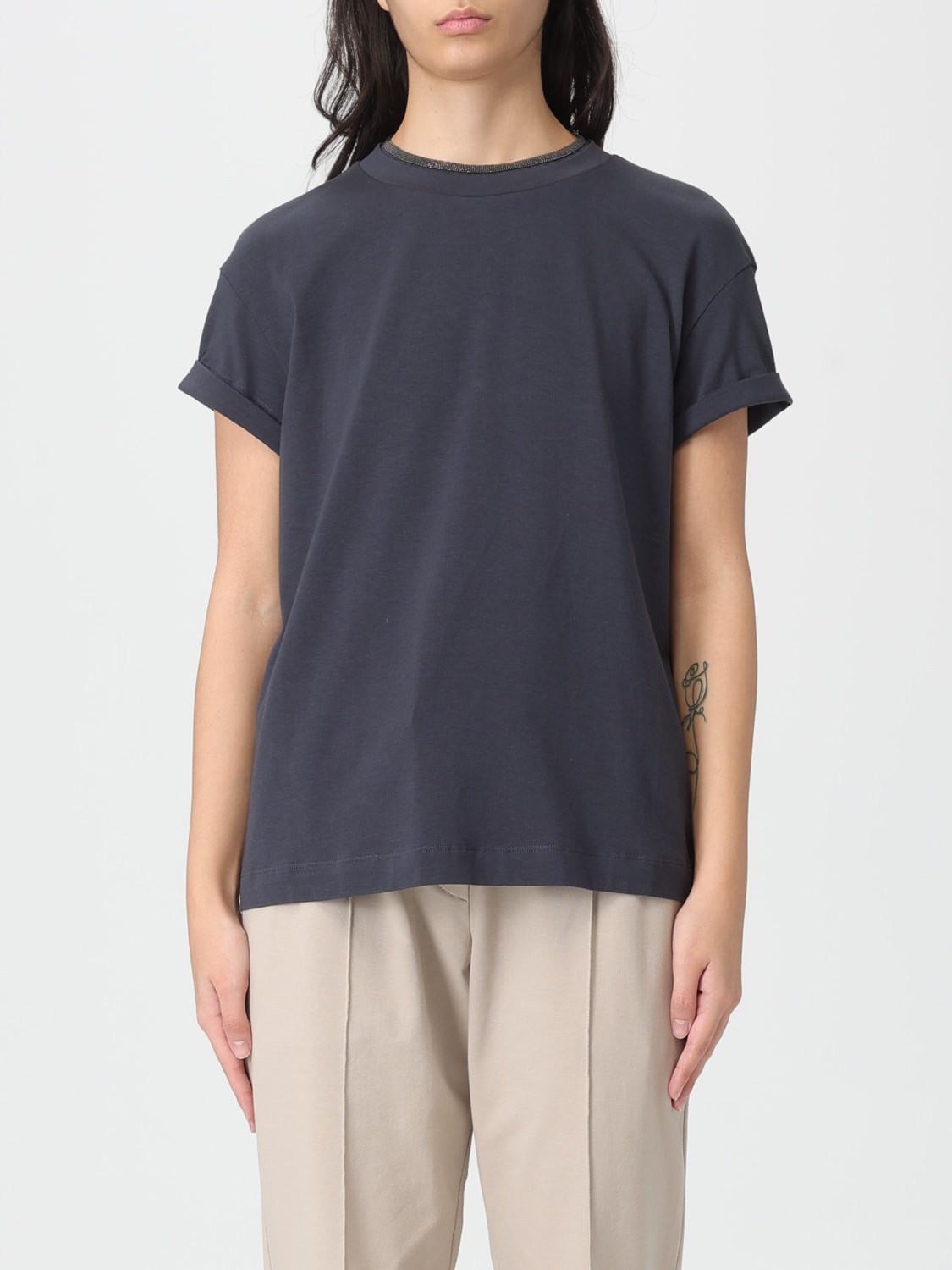 BRUNELLO CUCINELLI T-SHIRT: T-shirt woman Brunello Cucinelli, Blue - Img 1
