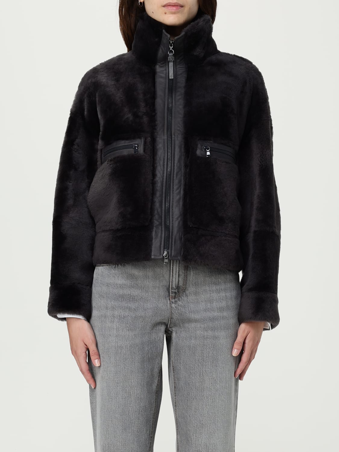 BRUNELLO CUCINELLI ABRIGO DE PIEL: Chaqueta mujer Brunello Cucinelli, Gris - Img 1