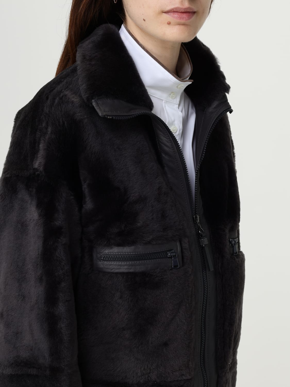 BRUNELLO CUCINELLI ABRIGO DE PIEL: Chaqueta mujer Brunello Cucinelli, Gris - Img 5