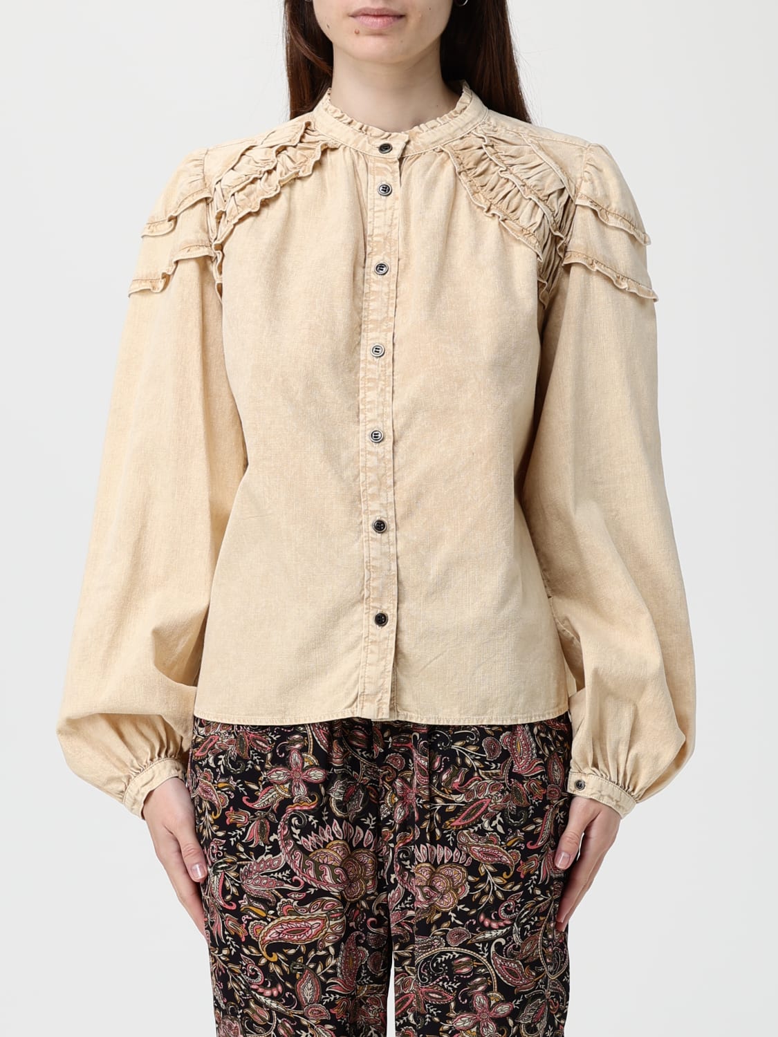 ISABEL MARANT ETOILE CAMICIA: Camicia Isabel Marant Etoile in cotone con rouches , Beige - Img 1