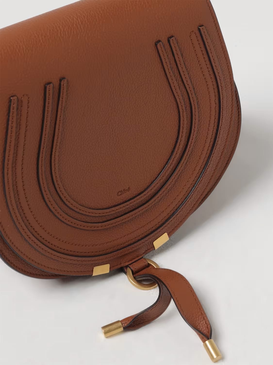 CHLOÉ BORSA MINI: Borsa Saddle Marcie Chloé in pelle a grana , Nudo - Img 4