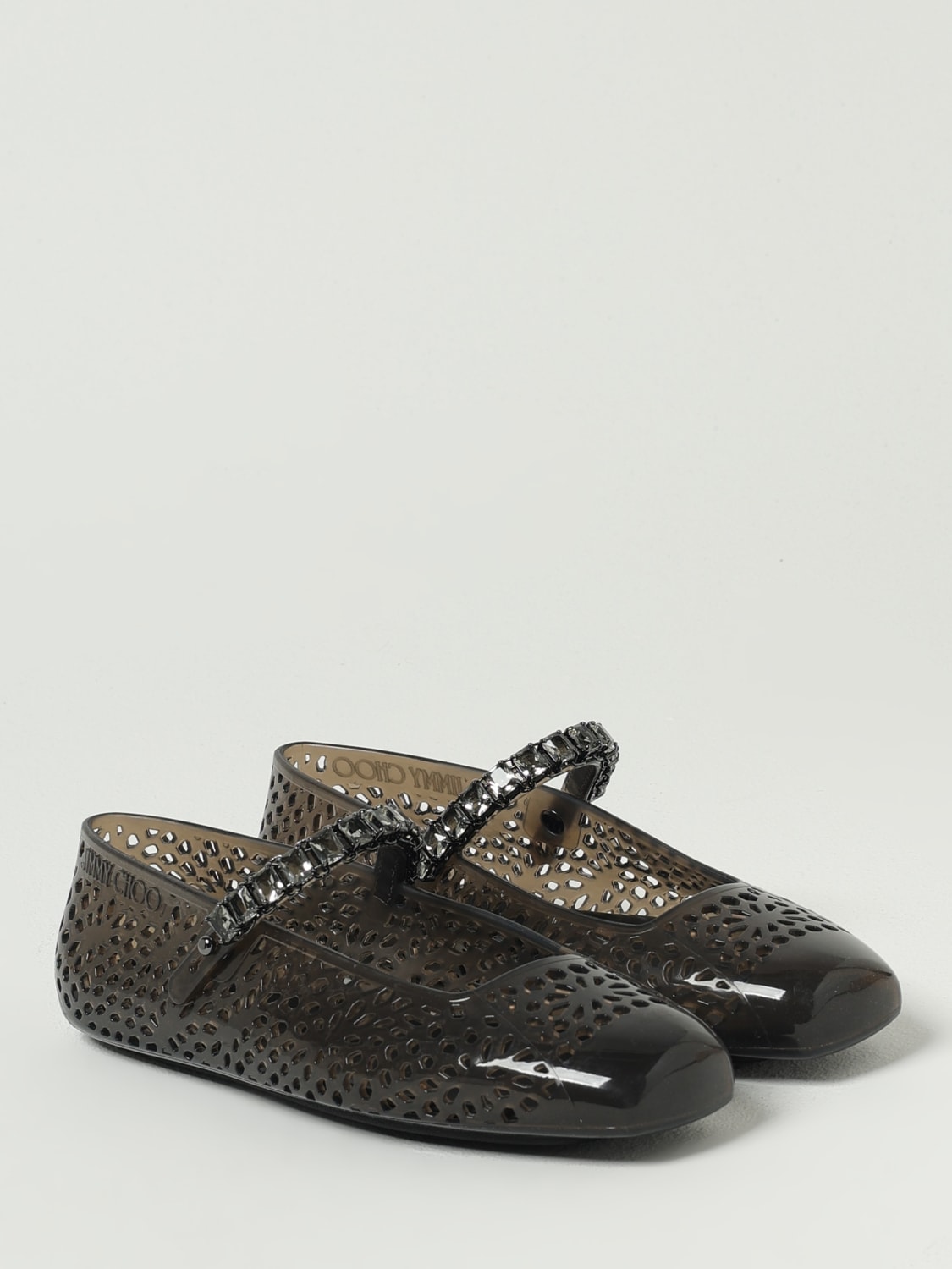 JIMMY CHOO BALLERINE: Ballerina The Jelly Jimmy Choo in gomma traforata con strass , Nero - Img 2