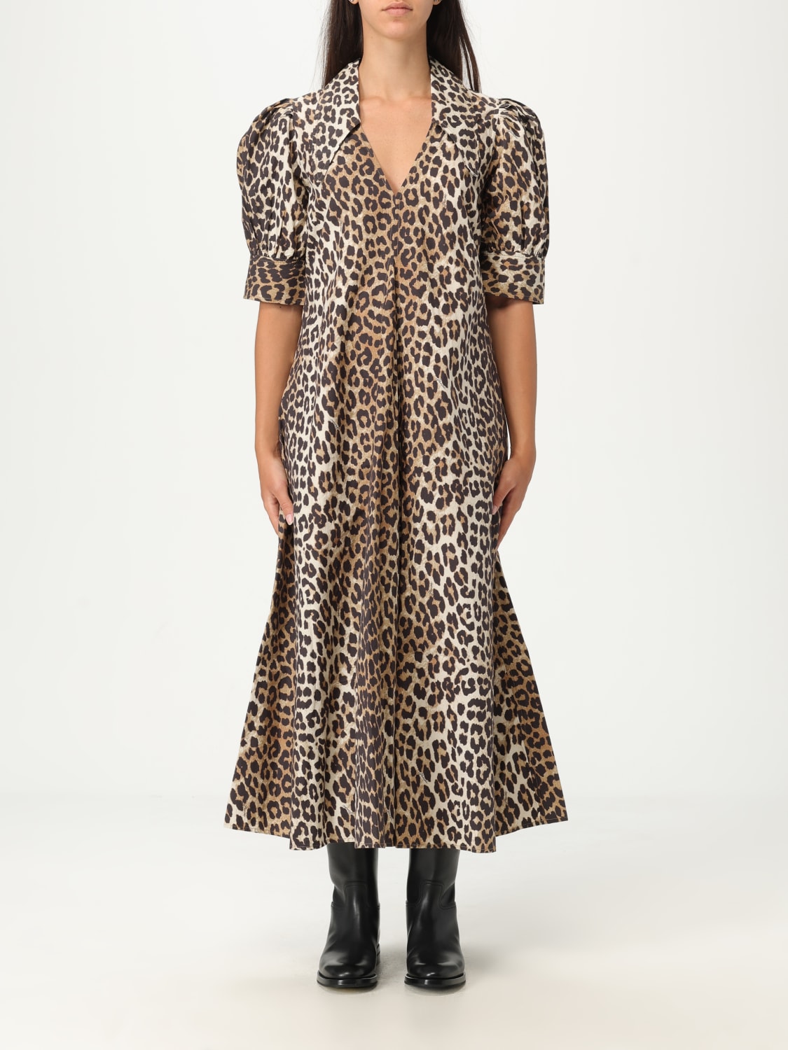 GANNI DRESS: Dress woman Ganni, Brown - Img 1