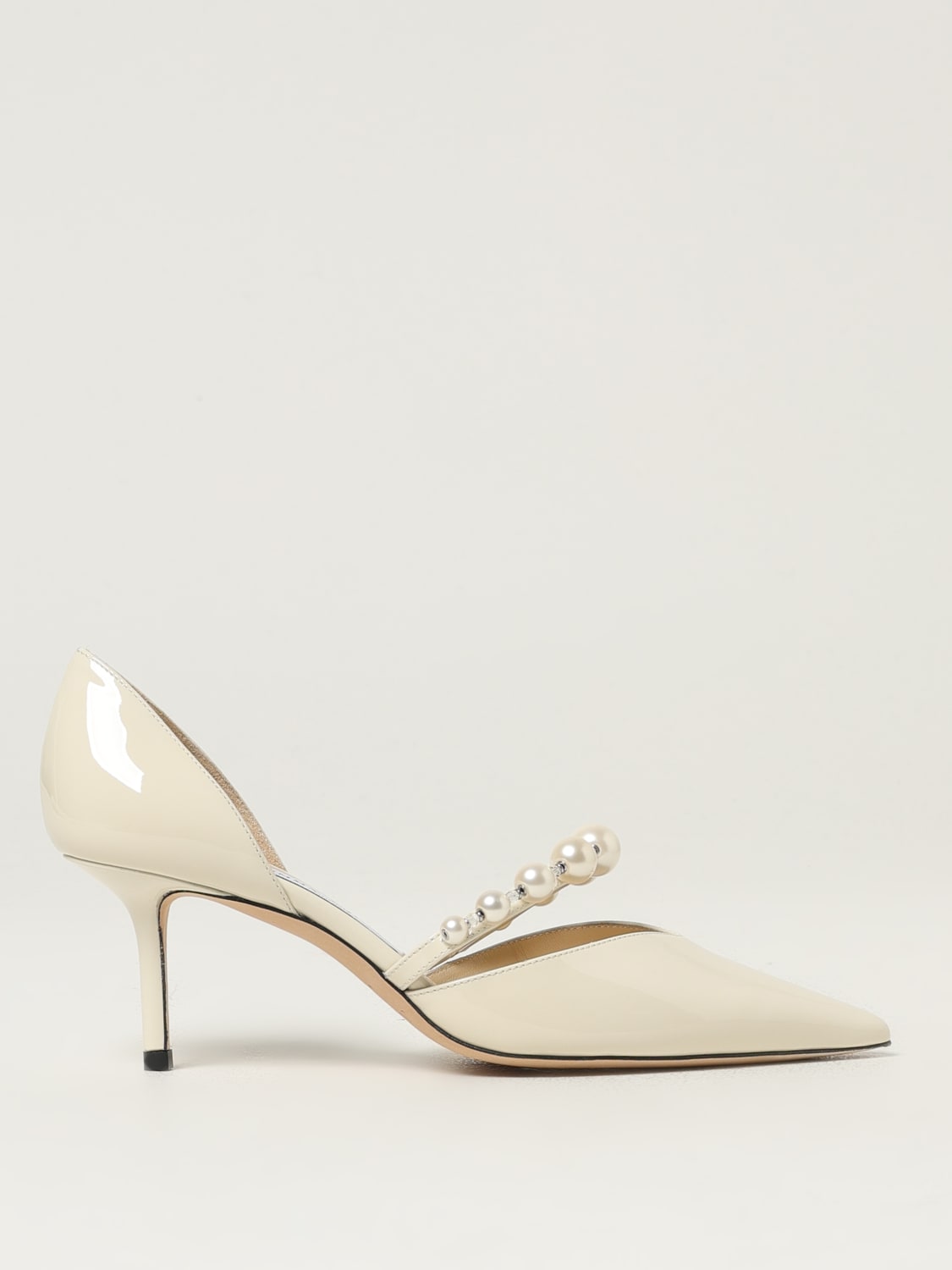 JIMMY CHOO DÉCOLLETÉ: Décolleté Aurelie Jimmy Choo in vernice con perle sintetiche , Bianco - Img 1