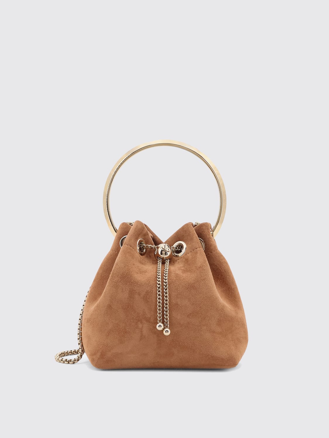 JIMMY CHOO BORSA A MANO: Borsa Bon Bon Jimmy Choo in pelle scamosciata, Marrone - Img 1