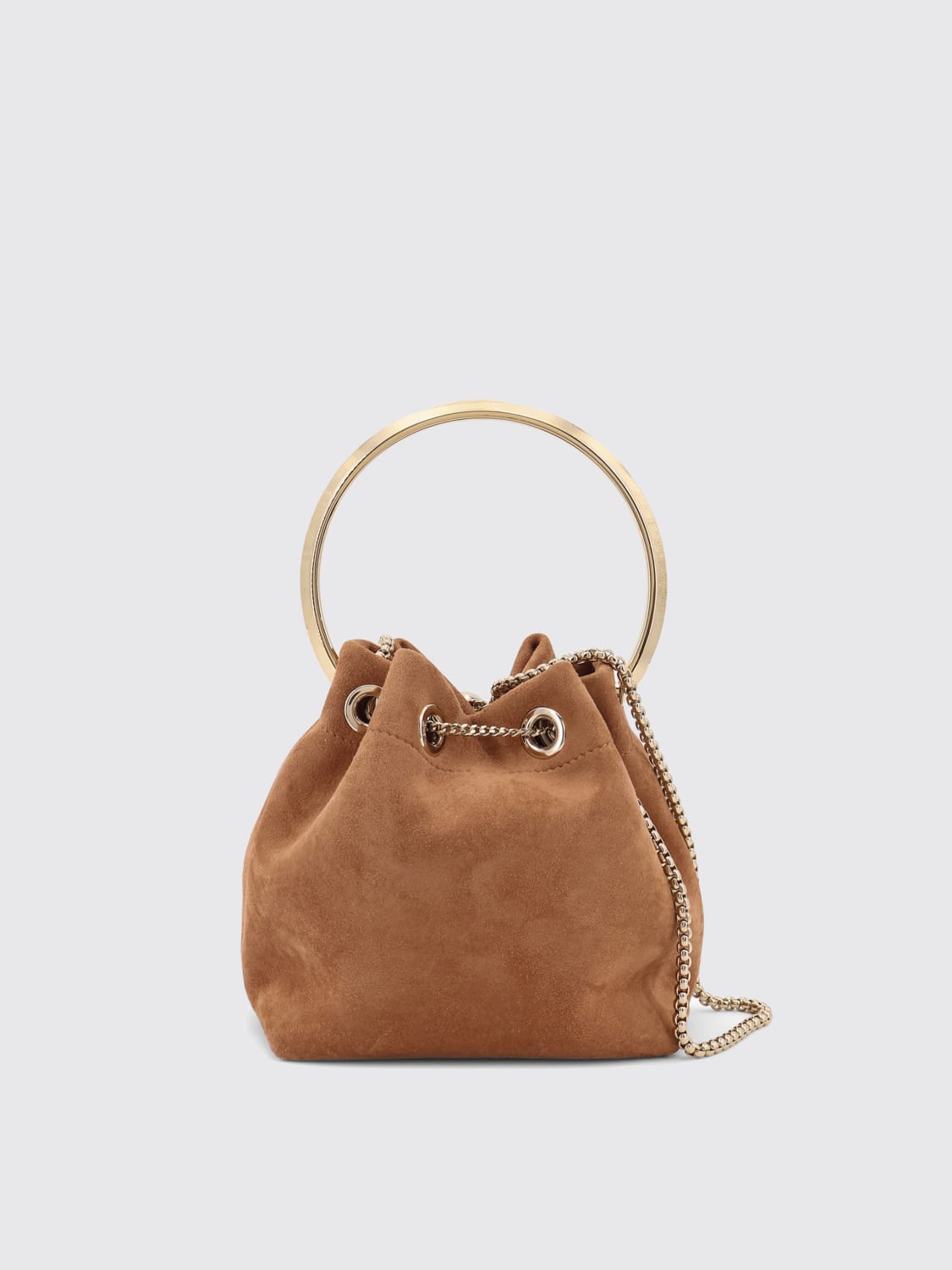 JIMMY CHOO BORSA A MANO: Borsa Bon Bon Jimmy Choo in pelle scamosciata, Marrone - Img 2