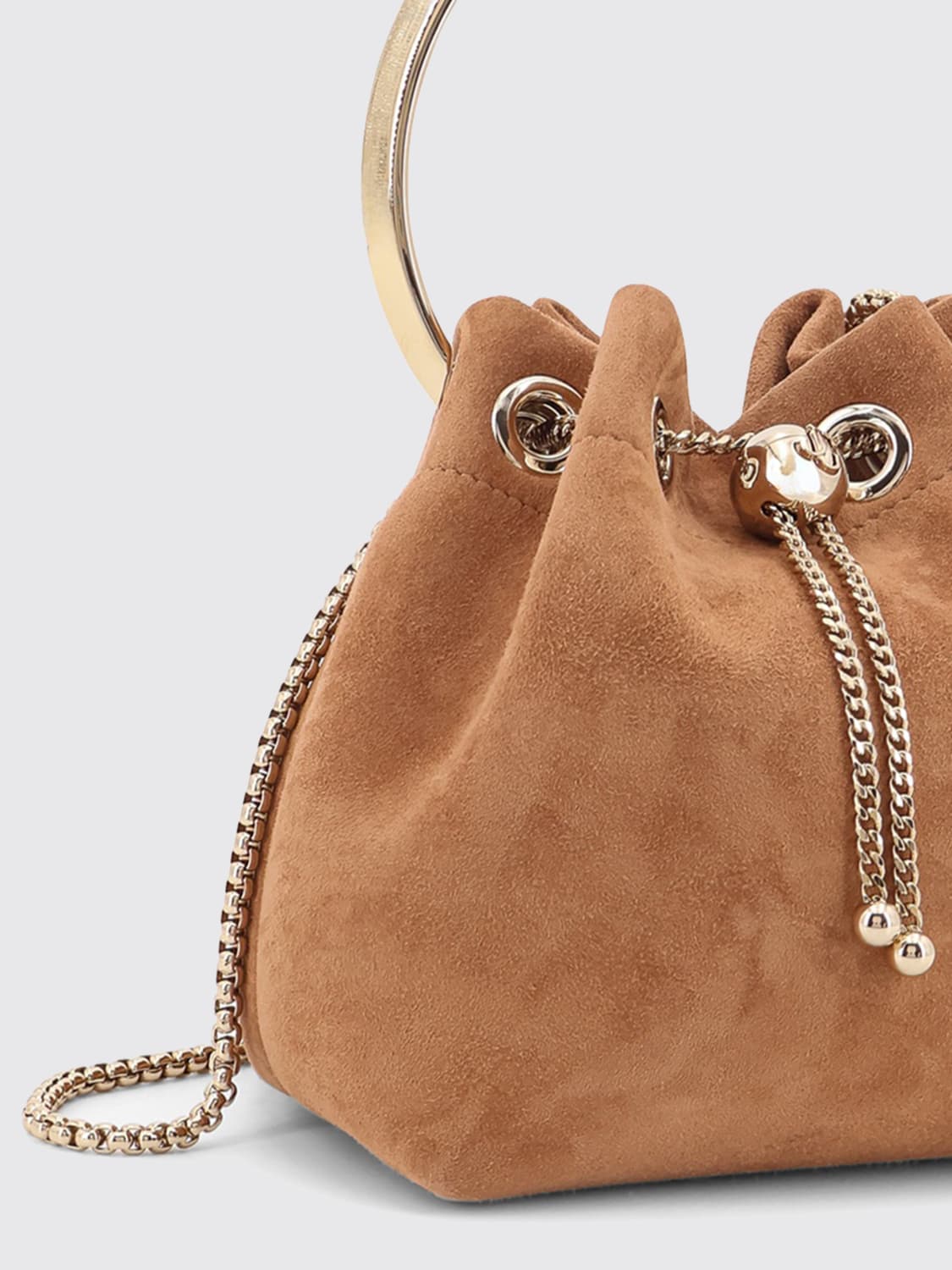 JIMMY CHOO BORSA A MANO: Borsa Bon Bon Jimmy Choo in pelle scamosciata, Marrone - Img 3