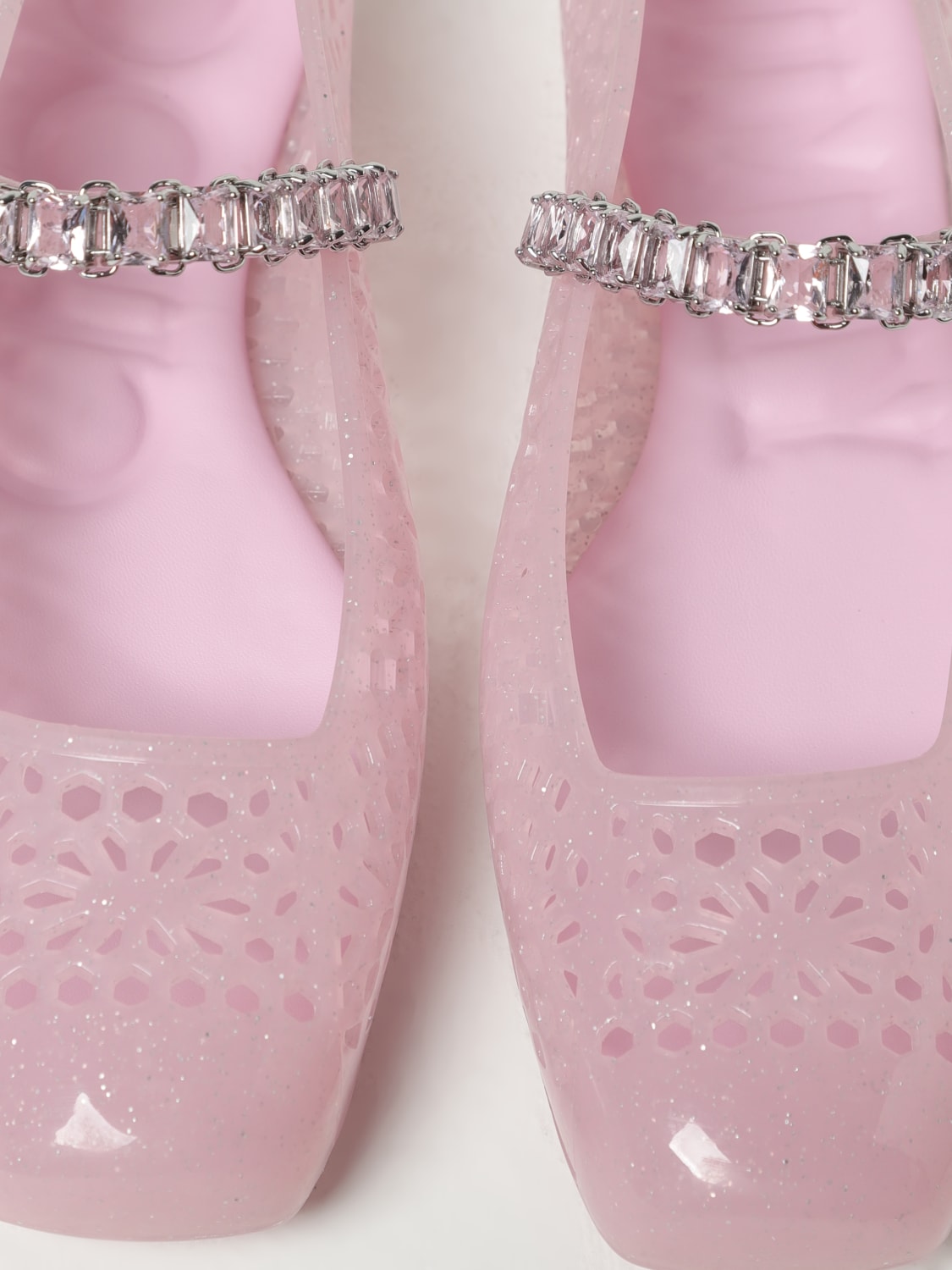 JIMMY CHOO BALLERINE: Ballerina The Jelly Jimmy Choo in gomma traforata con strass , Silver - Img 4