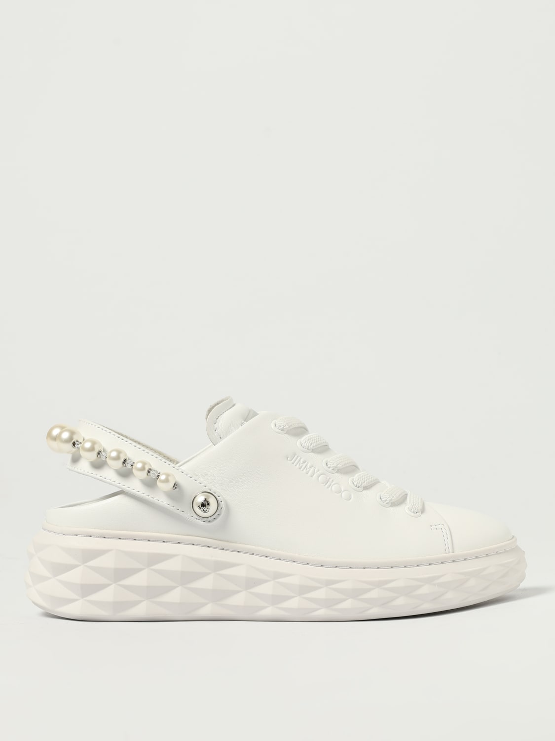 JIMMY CHOO SNEAKERS: Sneakers Diamond/F Maxi II Jimmy Choo in pelle con perle sintetiche , Bianco - Img 1