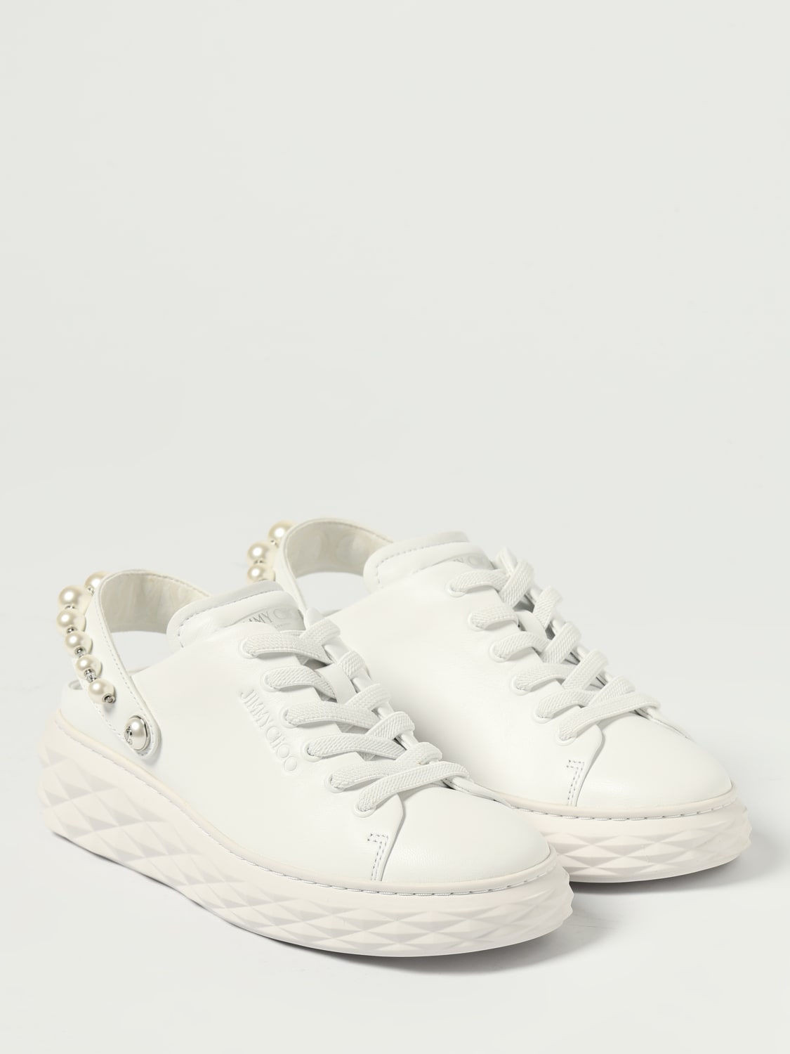 JIMMY CHOO SNEAKERS: Sneakers Diamond/F Maxi II Jimmy Choo in pelle con perle sintetiche , Bianco - Img 2