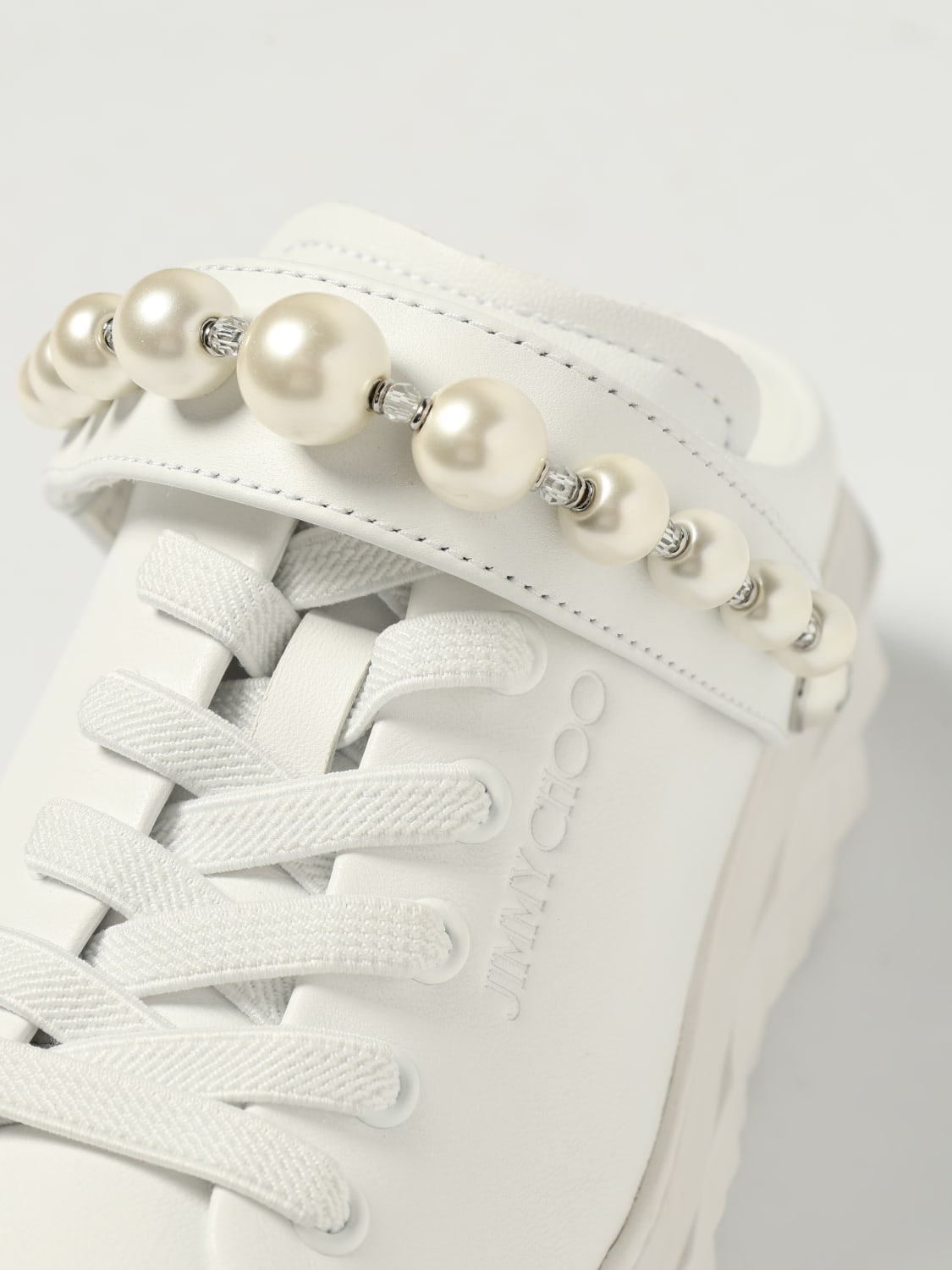 JIMMY CHOO SNEAKERS: Sneakers Diamond/F Maxi II Jimmy Choo in pelle con perle sintetiche , Bianco - Img 4