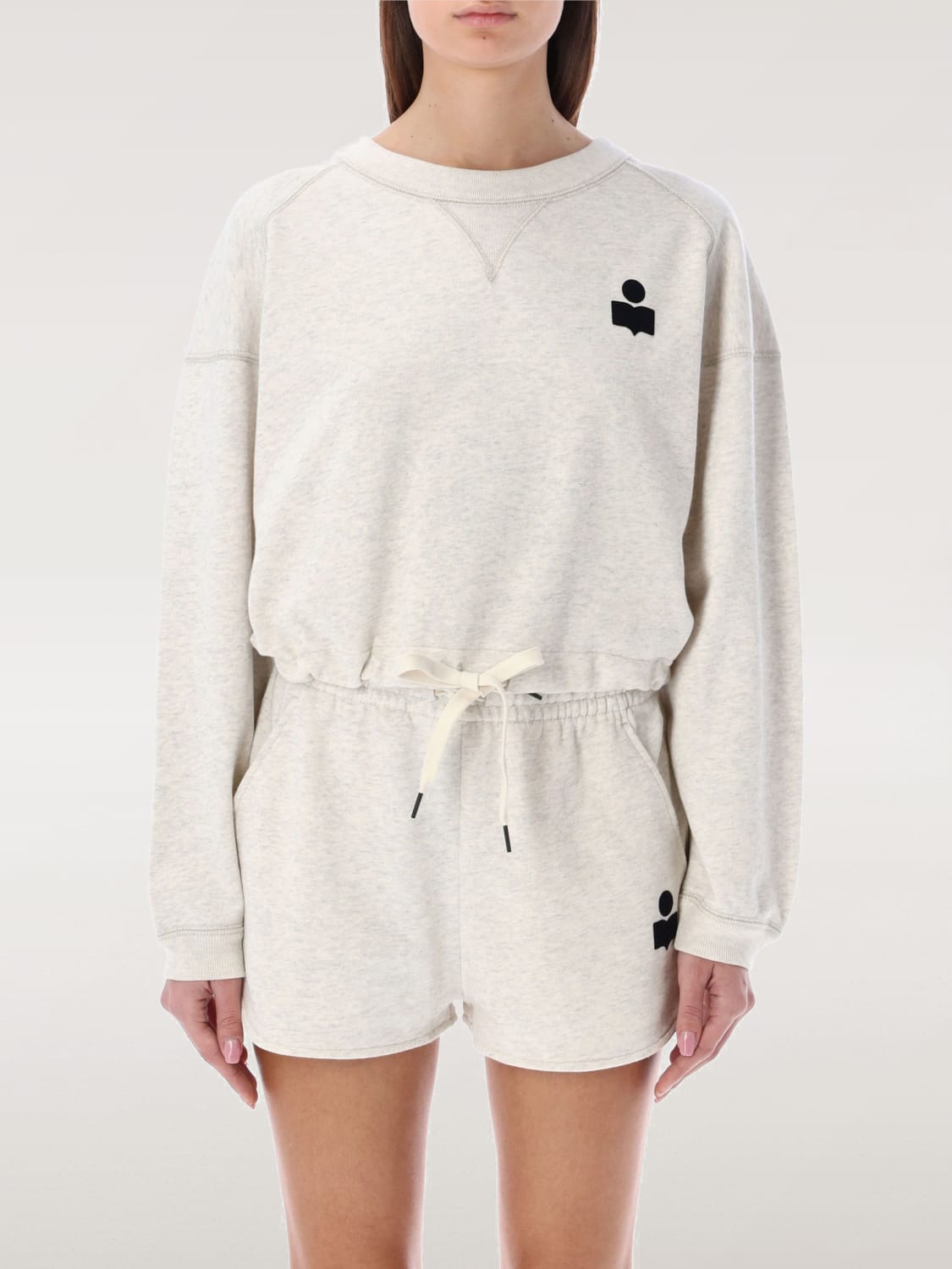 ISABEL MARANT ETOILE FELPA: Felpa a girocollo in misto cotone con logo Isabel Marant Etoile, Beige - Img 1