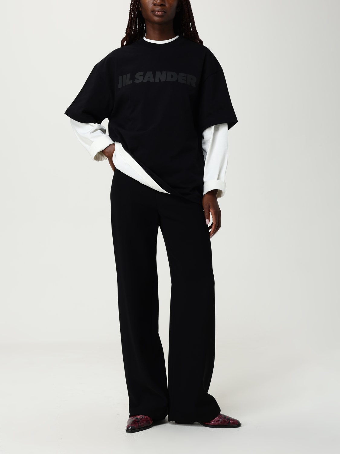 JIL SANDER T-SHIRTS: T-shirt in cotone over con logo Jil Sander, Nero - Img 2