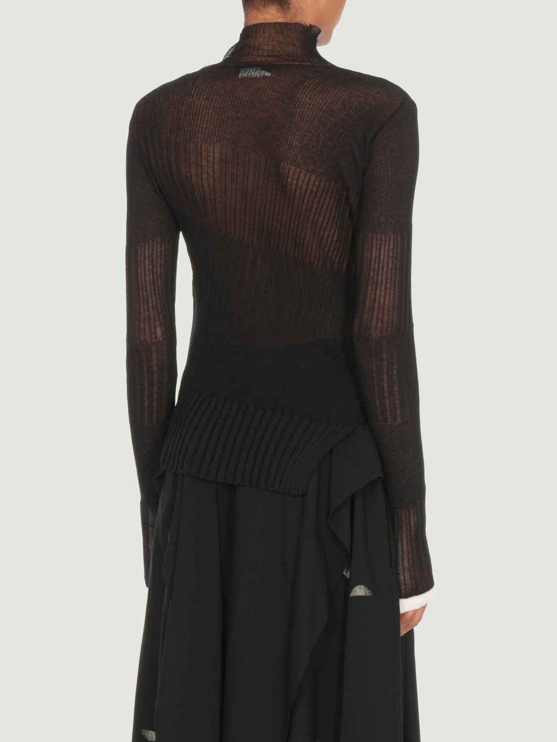 Y'S TOP E BLUSE: Top a dolcevita in misto lino trasparente Y's, Nero - Img 2