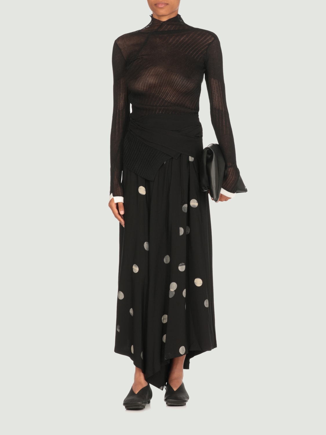 Y'S TOP E BLUSE: Top a dolcevita in misto lino trasparente Y's, Nero - Img 4