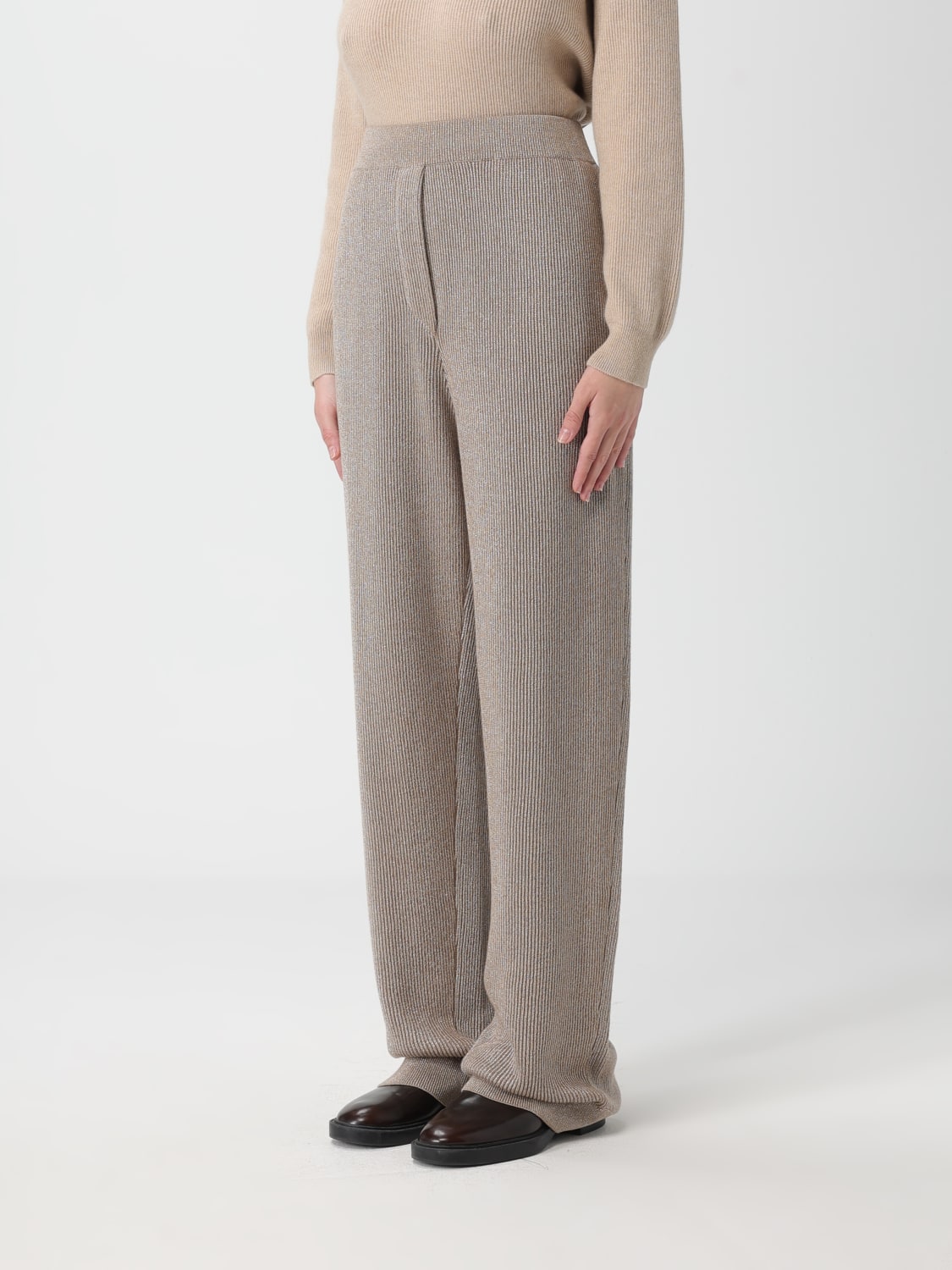 BRUNELLO CUCINELLI PANTALONI: Pantalone Brunello Cucinelli in misto cotone e lurex , Marrone - Img 4