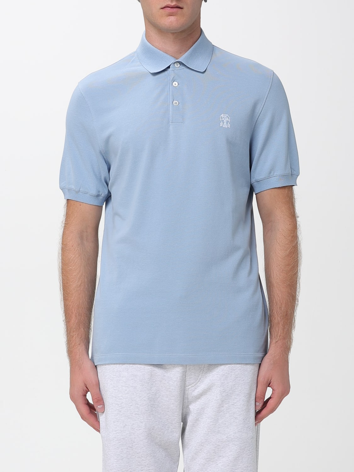 BRUNELLO CUCINELLI POLO: Polo in cotone con logo Brunello Cucinelli, Azzurro - Img 1