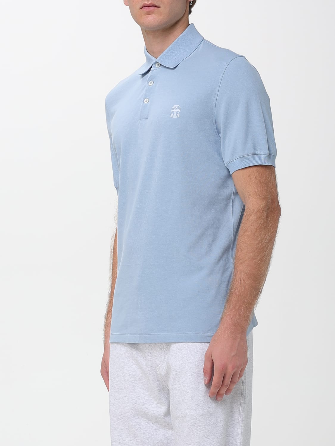 BRUNELLO CUCINELLI POLO: Polo in cotone con logo Brunello Cucinelli, Azzurro - Img 4