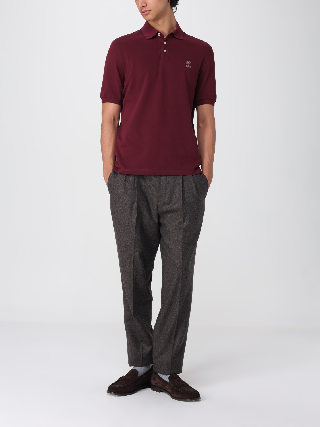 BRUNELLO CUCINELLI POLO: Polo herren Brunello Cucinelli, Burgunderrot - Img 2