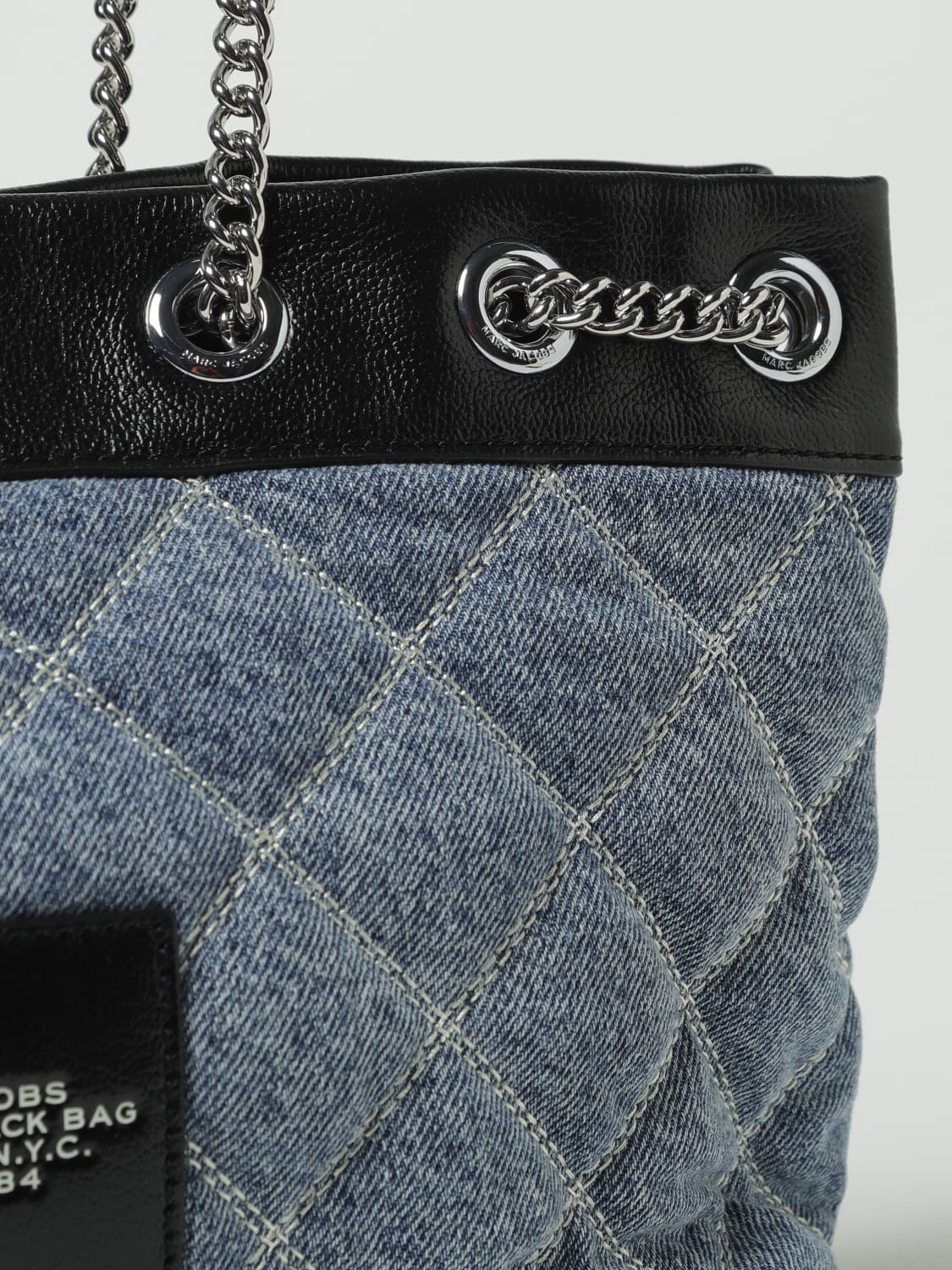 MARC JACOBS BORSA A SPALLA: Borsa The Medium Chain Sack Bag Marc Jacobs in denim, Blue - Img 3