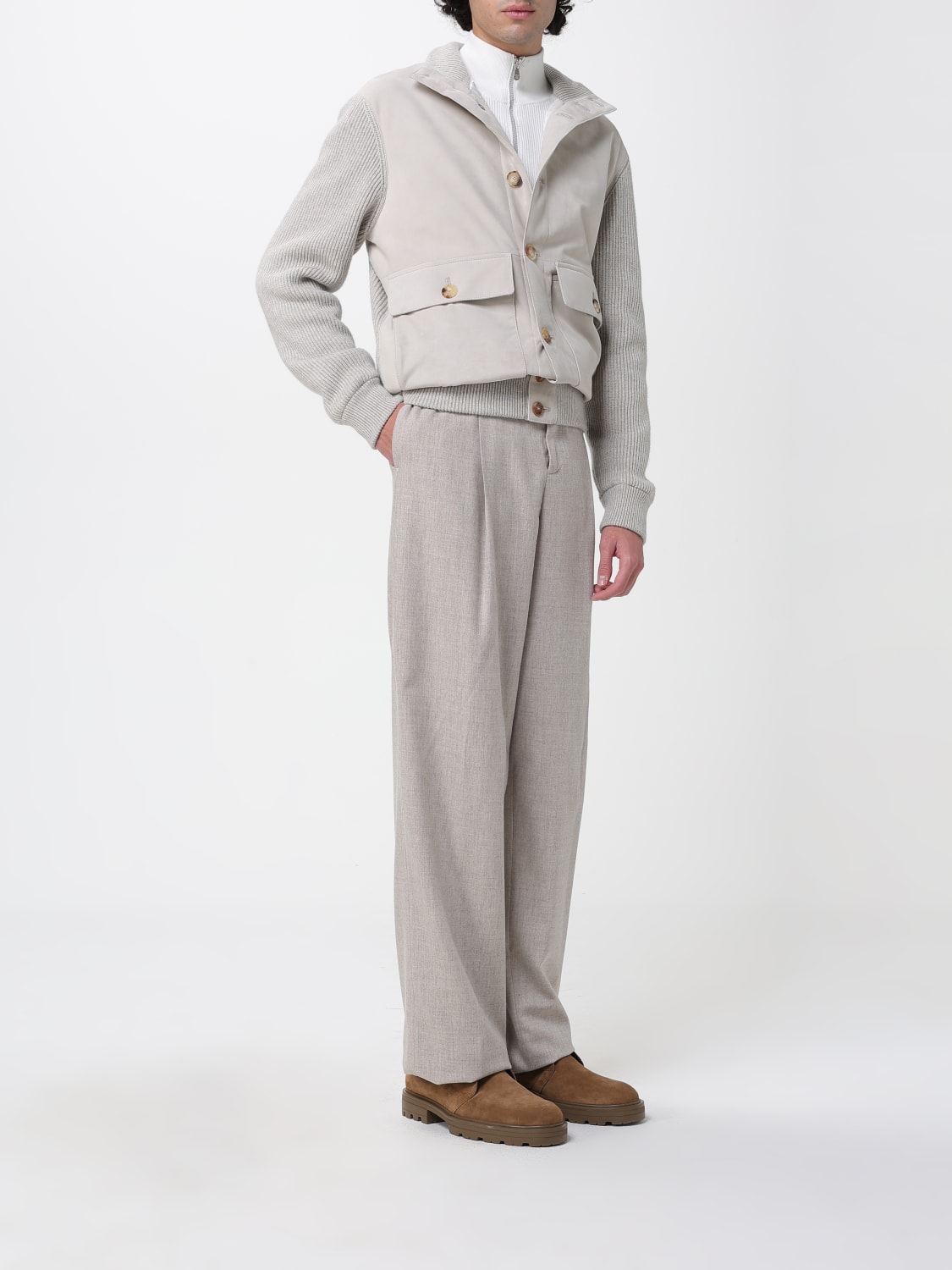 BRUNELLO CUCINELLI GIACCA: Blouson Brunello Cucinelli in pelle scamosciata e lana , Grigio - Img 2