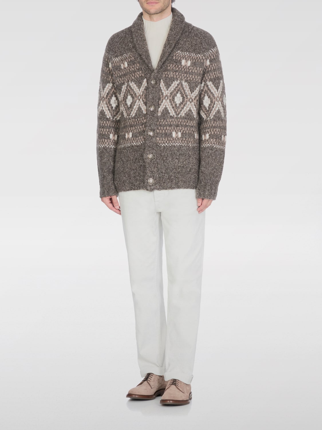 BRUNELLO CUCINELLI 毛衣: 针织开衫 男士 Brunello Cucinelli, 酒红 - Img 2